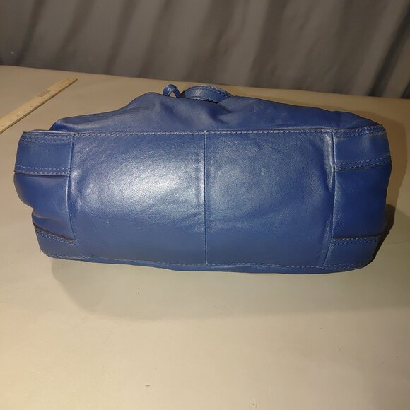 Michael Kors Ludlow Handbag Blue Soft Leather Tote Purse Gold Drawstring Details - Picture 7 of 14